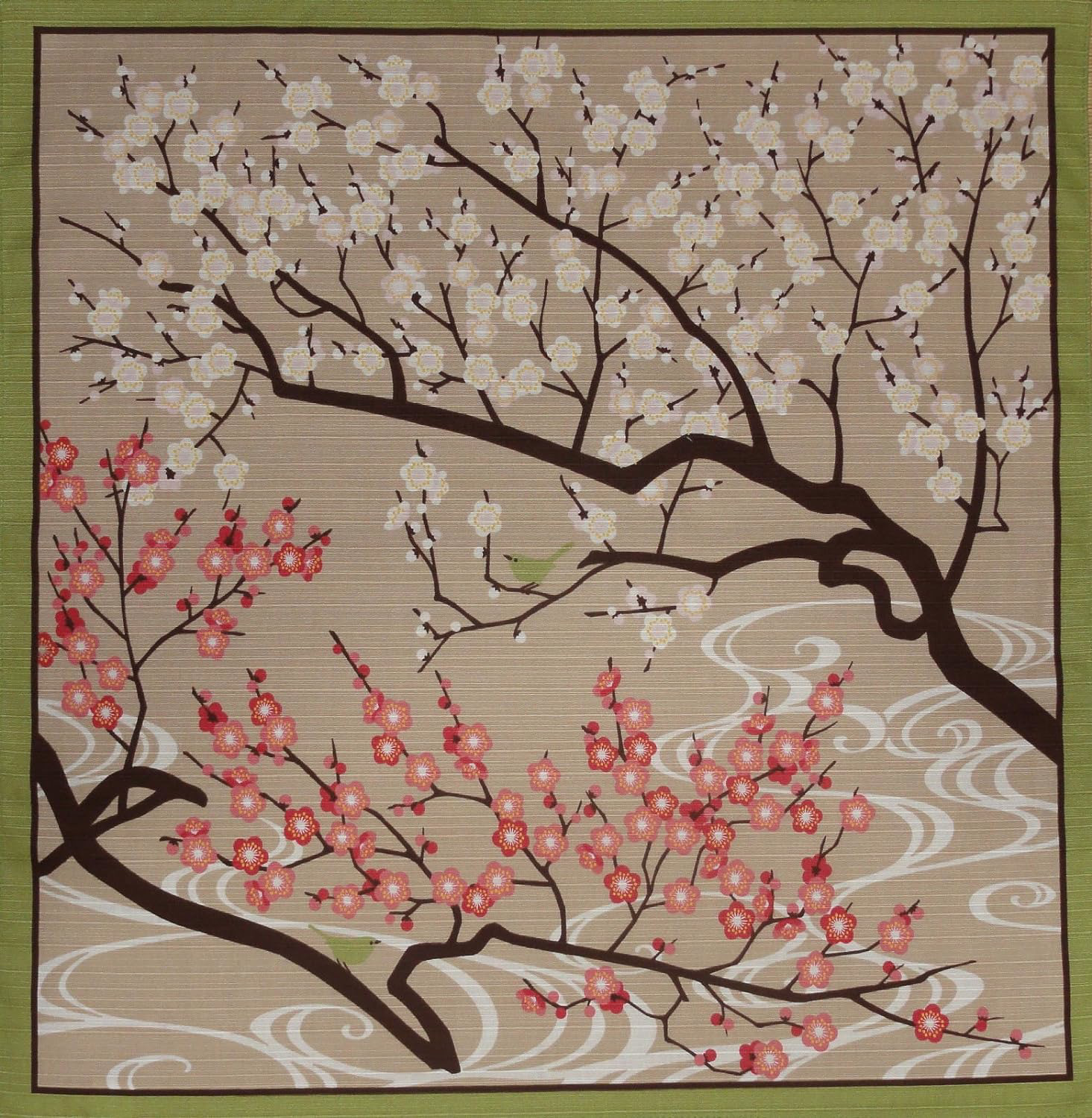 Furoshiki Wrapping Cloth Plum Blossoms and Birdies Motif Japanese Fabric 50cm