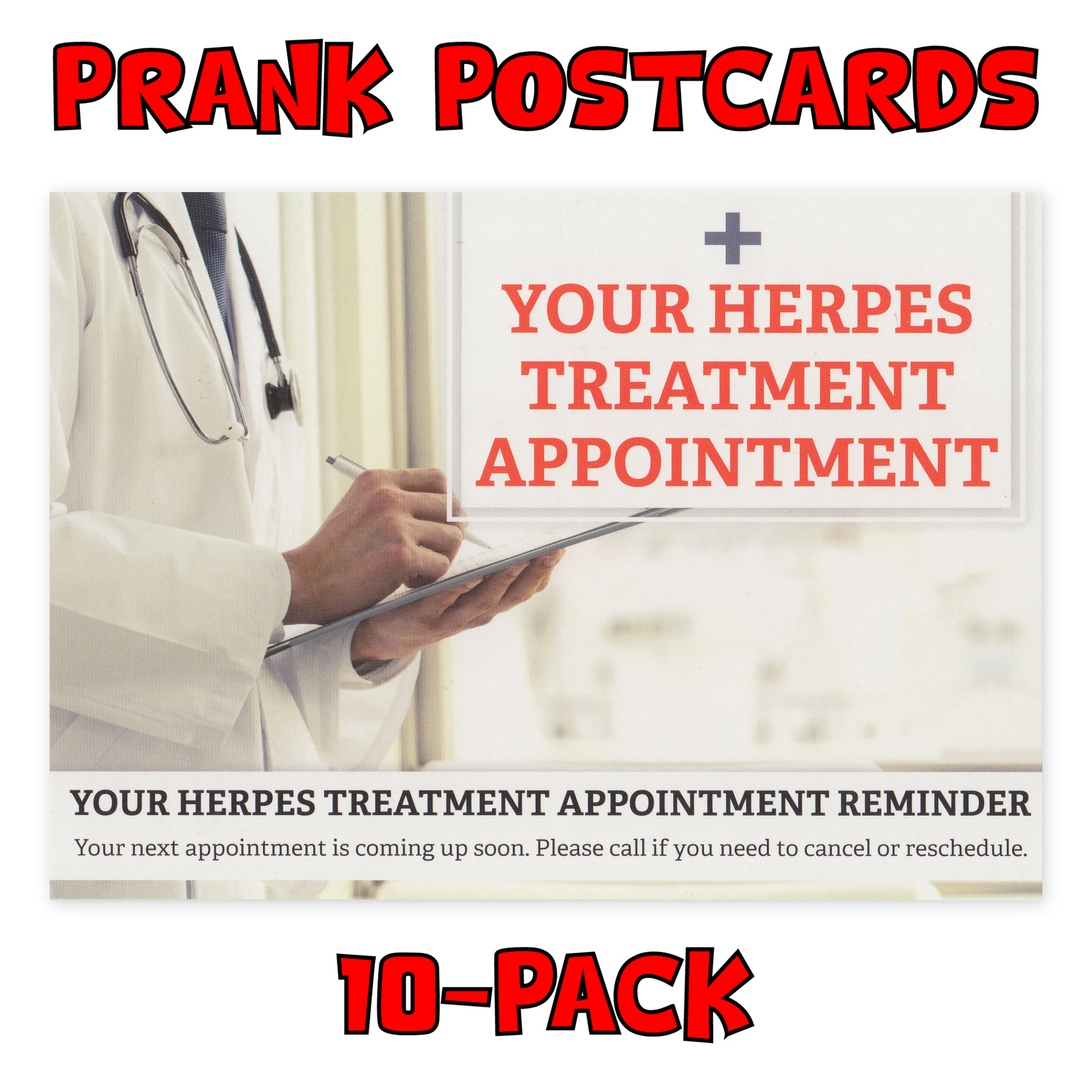 (10-Pack) Prank Postcards - Herpes Treatment - Send Them To Victims Yourself
