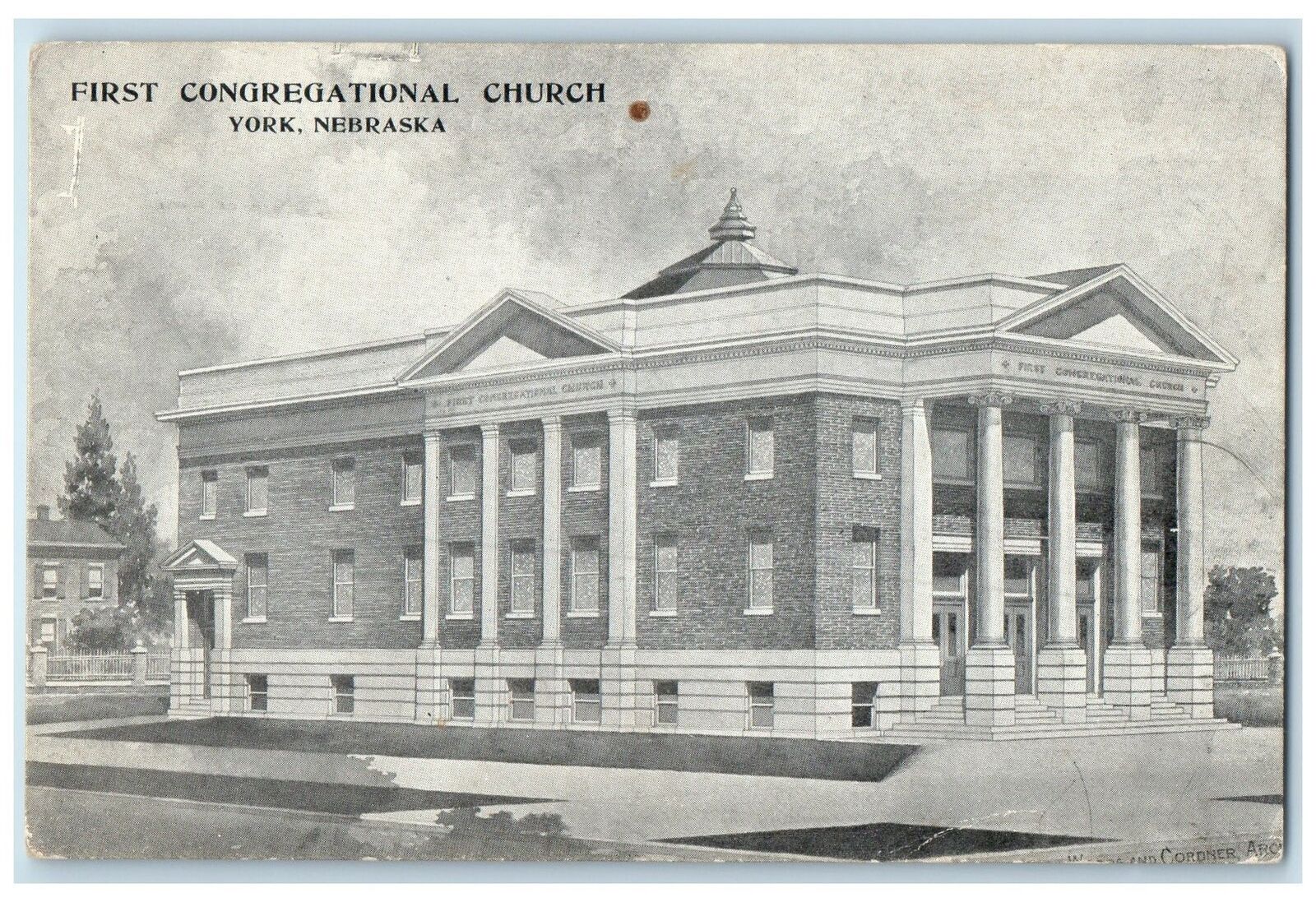 c1920's First Congregational Church Exterior York Nebraska NE Unposted Postcard