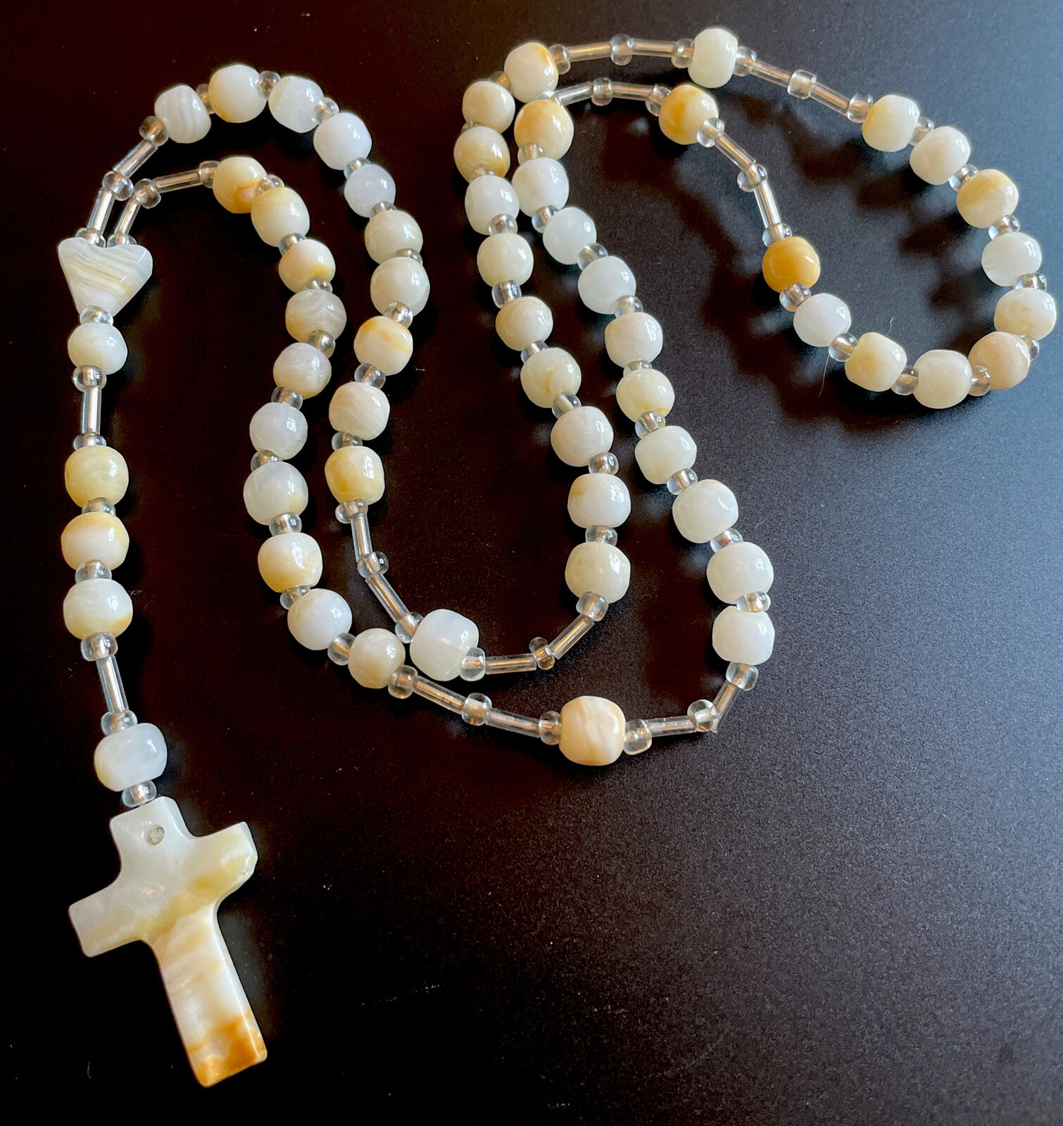 Vintage Catholic Genuine Onyx 5 Decade Rosary, Onyx Cross