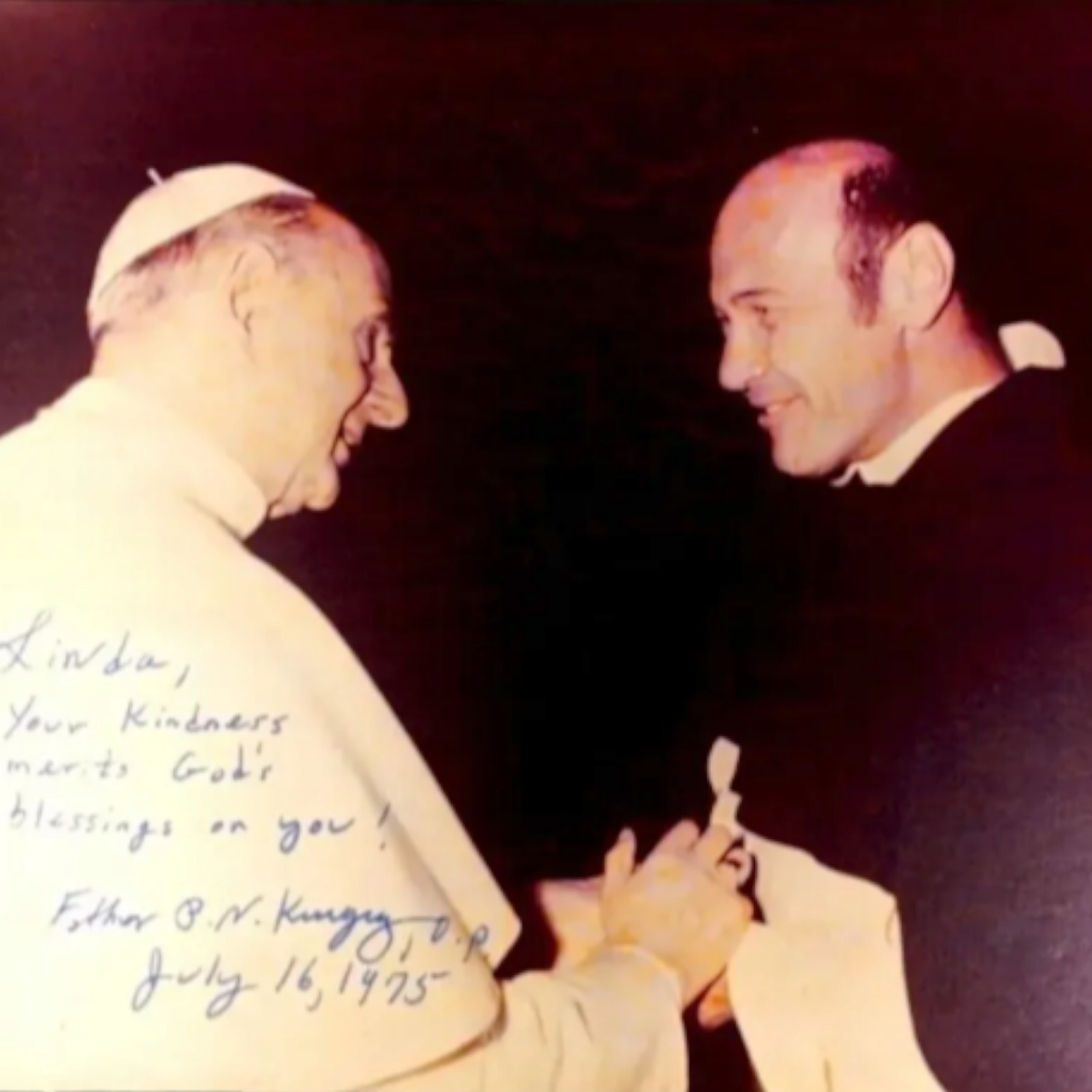 Pope Paul VI Photograph with Priest PN Kingley 1975 Catholic Clergy Press 10 In