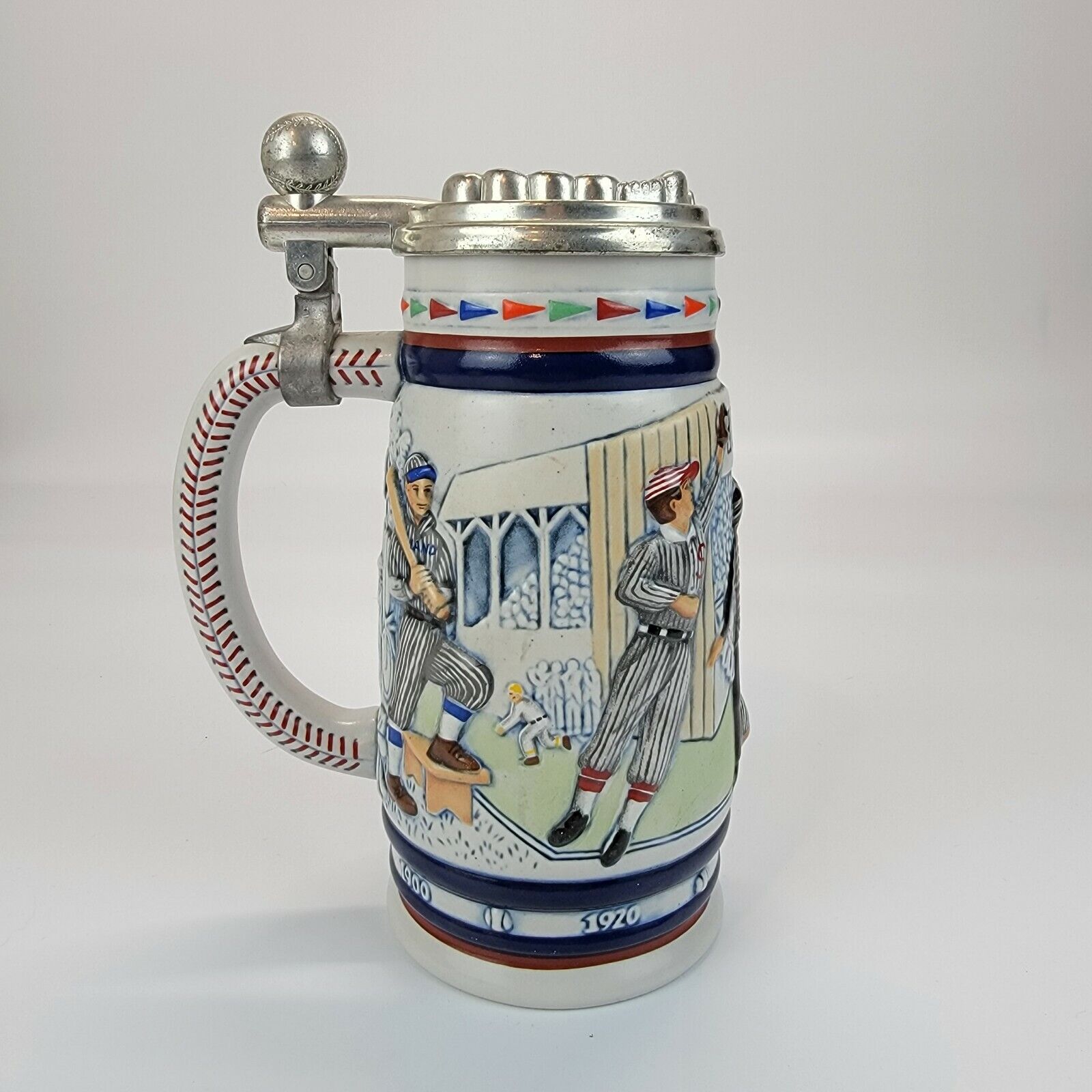 Avon History of Baseball Beer Stein with Lid - Ceramarte Brazil 1984 Handcrafted