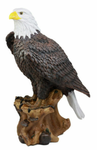 Realistic American Pride Bald Eagle Bird Perching On Tree Branch Statue 8.75
