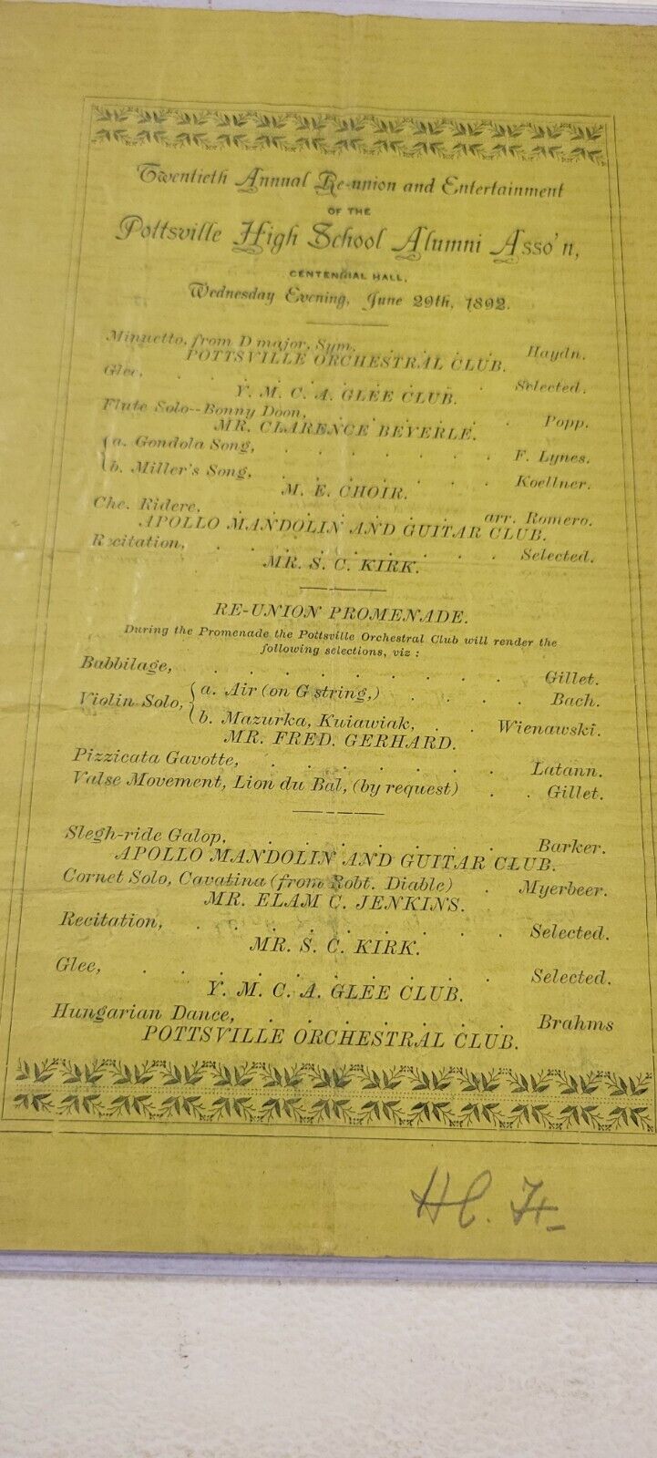 Rare 1892 Pottsville high school PA entertainment advertisement bulletin poster