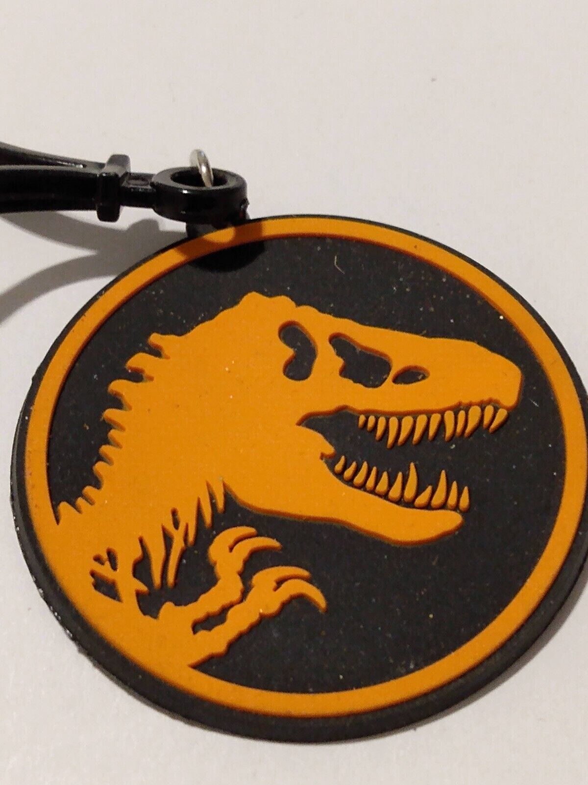 Dinosaur Black Orange Round Clip-On Keyring Hang Tag Accessory