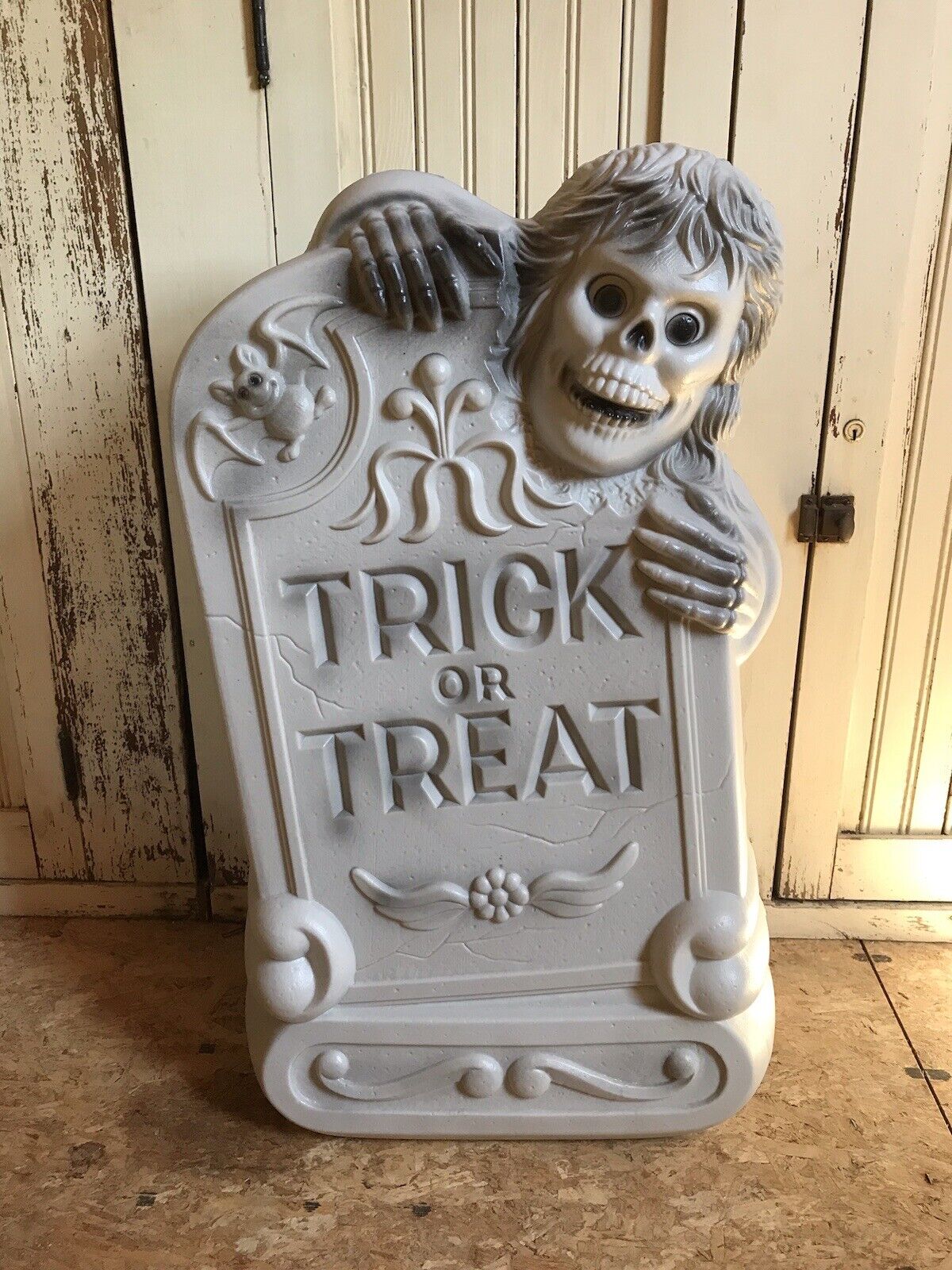 Vintage Blow Mold Halloween Tombstone With Skeleton General Foam NOS Large 28”