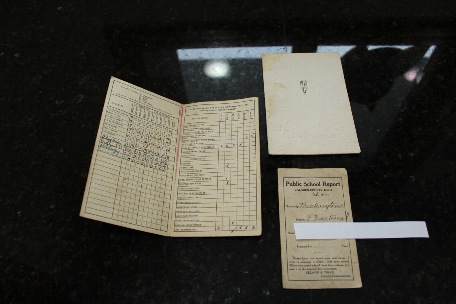 Vintage School Report Cards & High School Graduation Announcement 1957