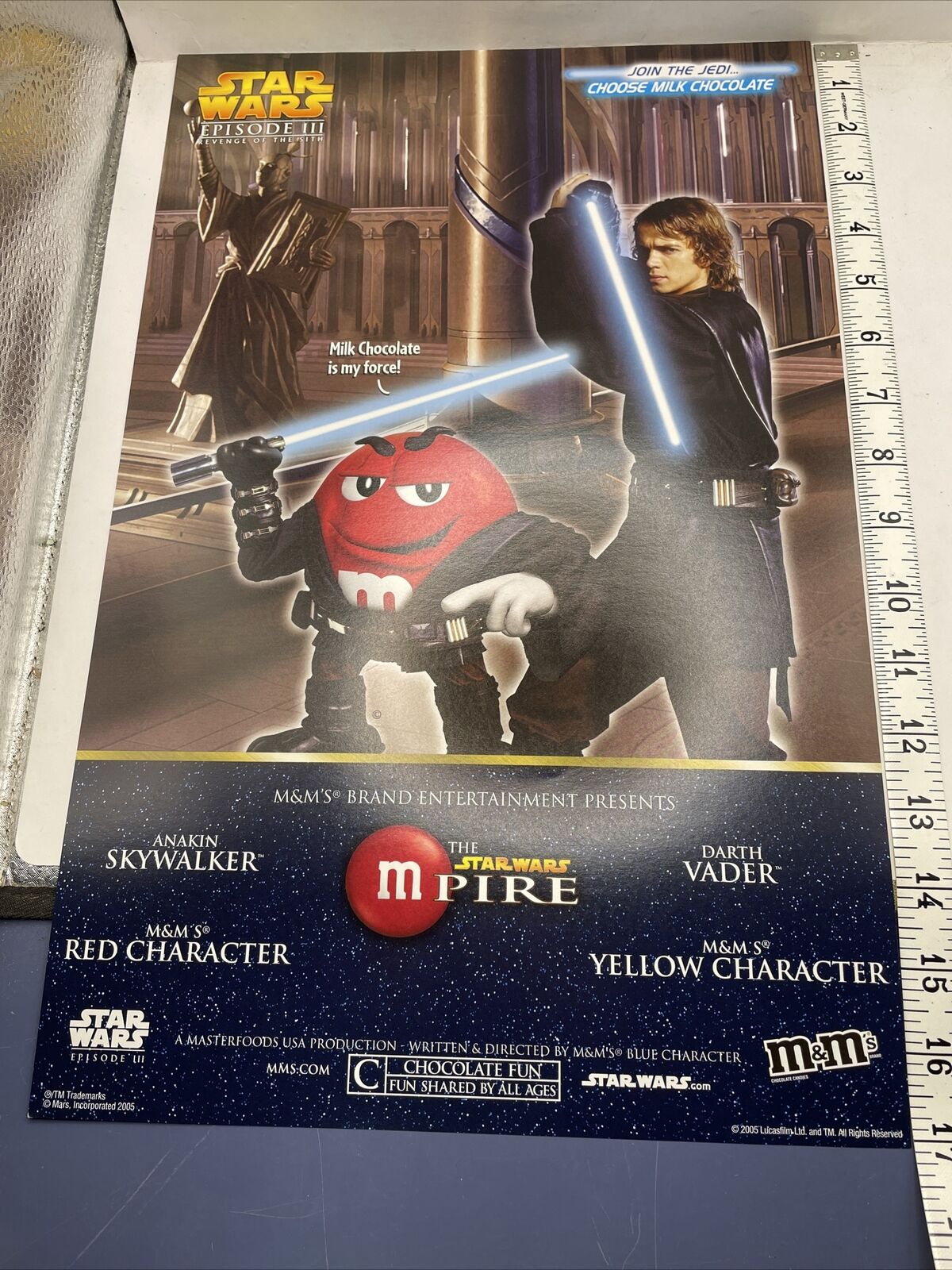 NOS Star Wars M&M’s Revenge of the Sith Promo Poster 2 Sided 2005 17x11” Mpire