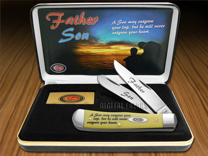 Case xx Knives Father Son Trapper Yellow Delrin Pocket Knife Stainless CAT-FS/Y