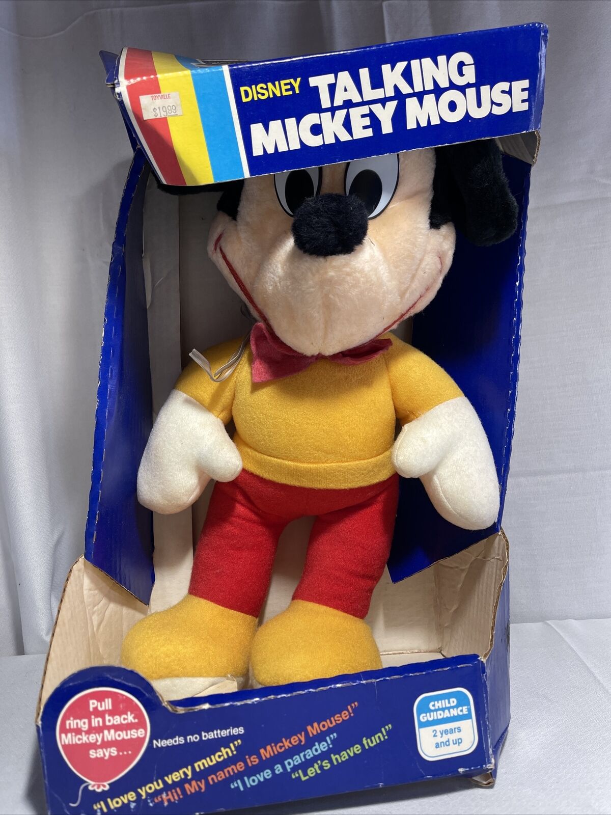 Disney The Talking Mickey Mouse Vtg Talking Plush 22” with Tape