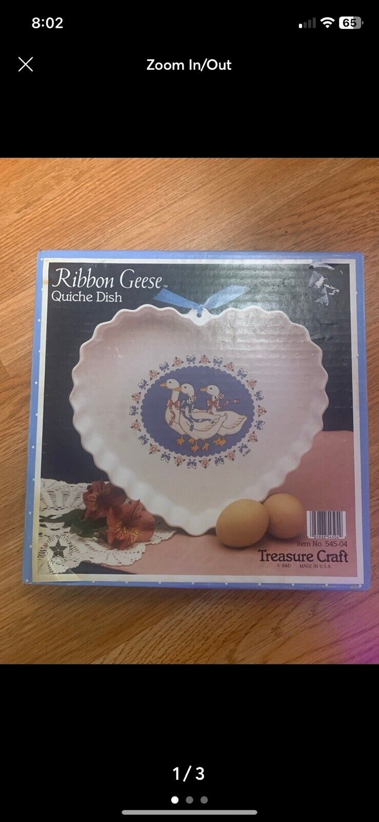 1980s Ribbon Geese Treasure Craft Heart Shaped Quiche Dish 545-04 Vtg NIB