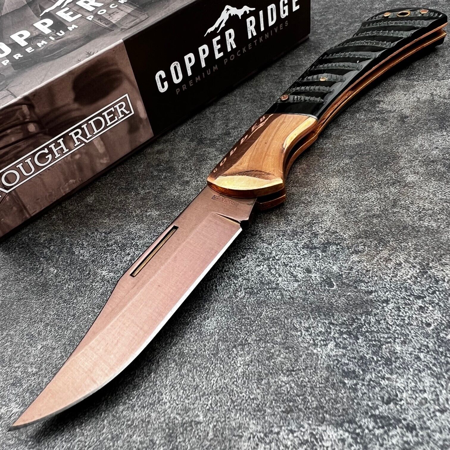 Rough Rider Buffalo Horn Copper Ridge Titanium Blade Lockback Pocket Knife NEW
