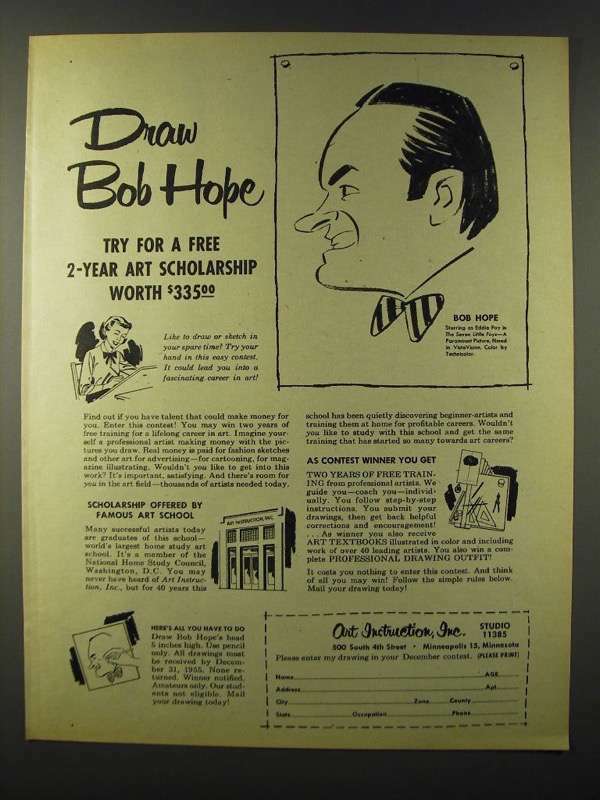 1955 Art Institution, Inc. Ad - Draw Bob Hope