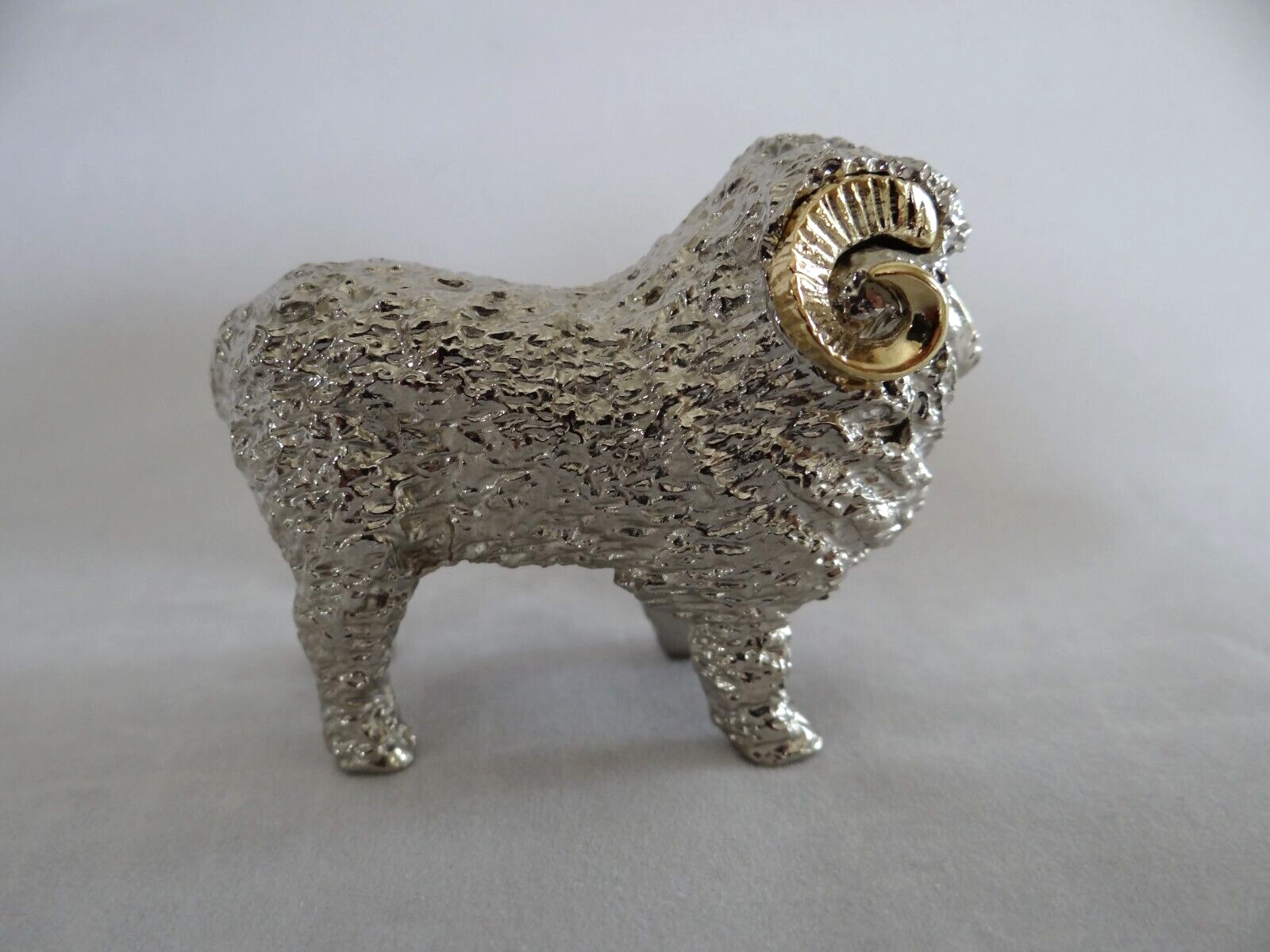 New Zealand Cast Metal Ram Silver & Gold Figurine Ariki