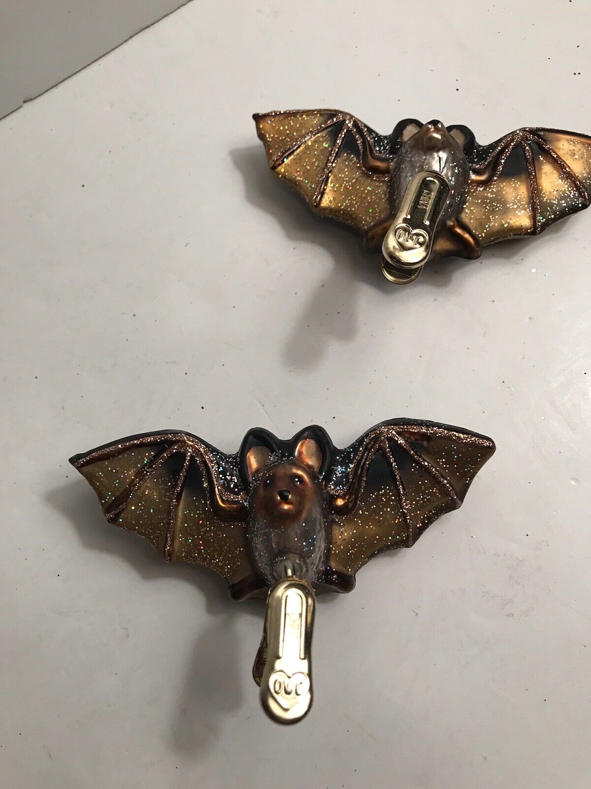 Old World Christmas Clip On Bat Glass Ornaments Halloween 4.25\