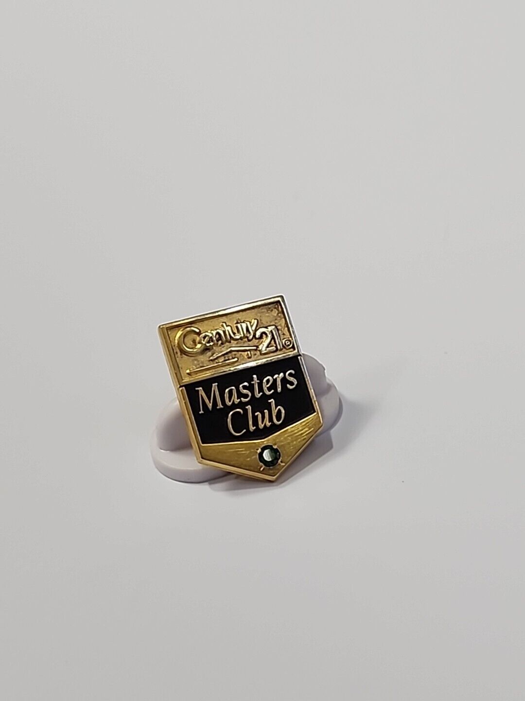 Century 21 Masters Club Award Tie Tack Pin Terryberry Sterling Green Gem