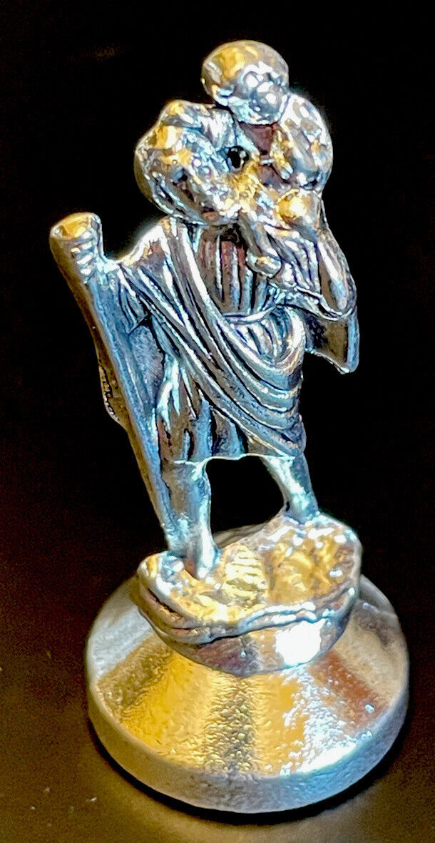 Catholic St Christopher Silver Tone Mini Dash Figurine