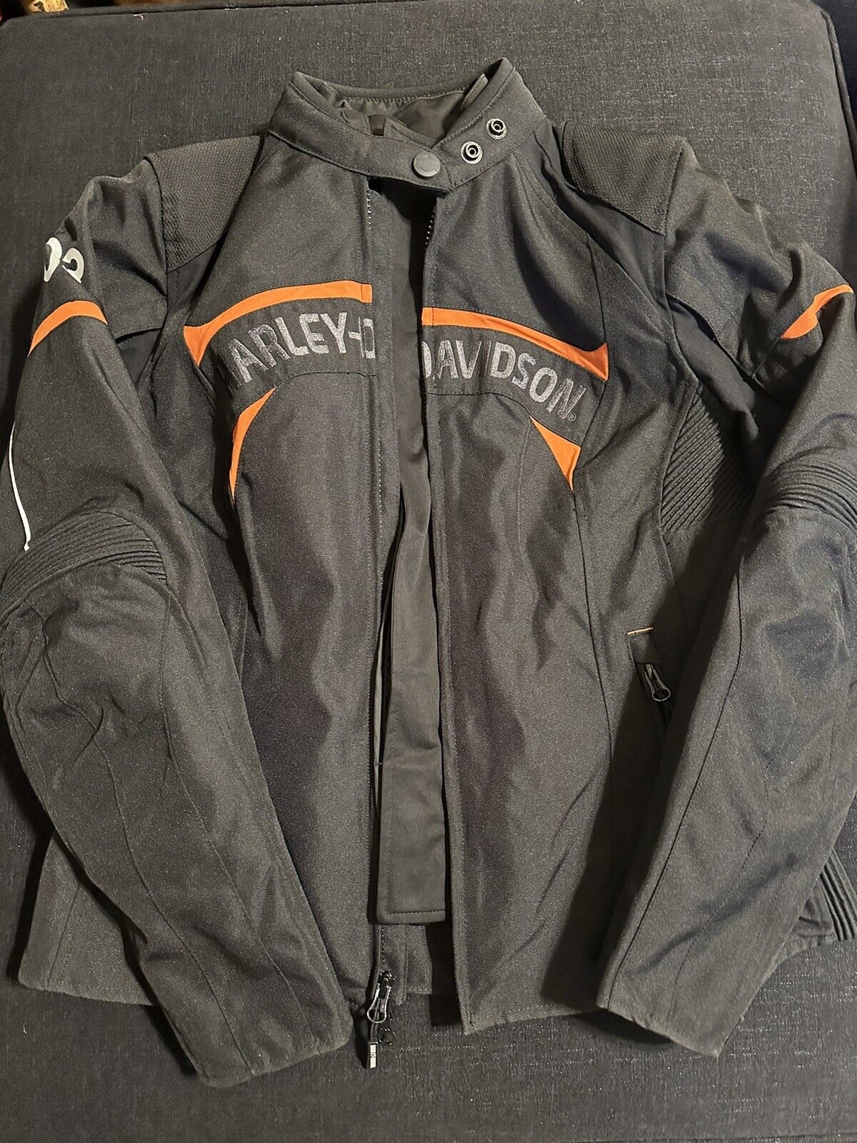 harley davidson womens mesh riding jacket Black Orange Lined Water Resistant Med