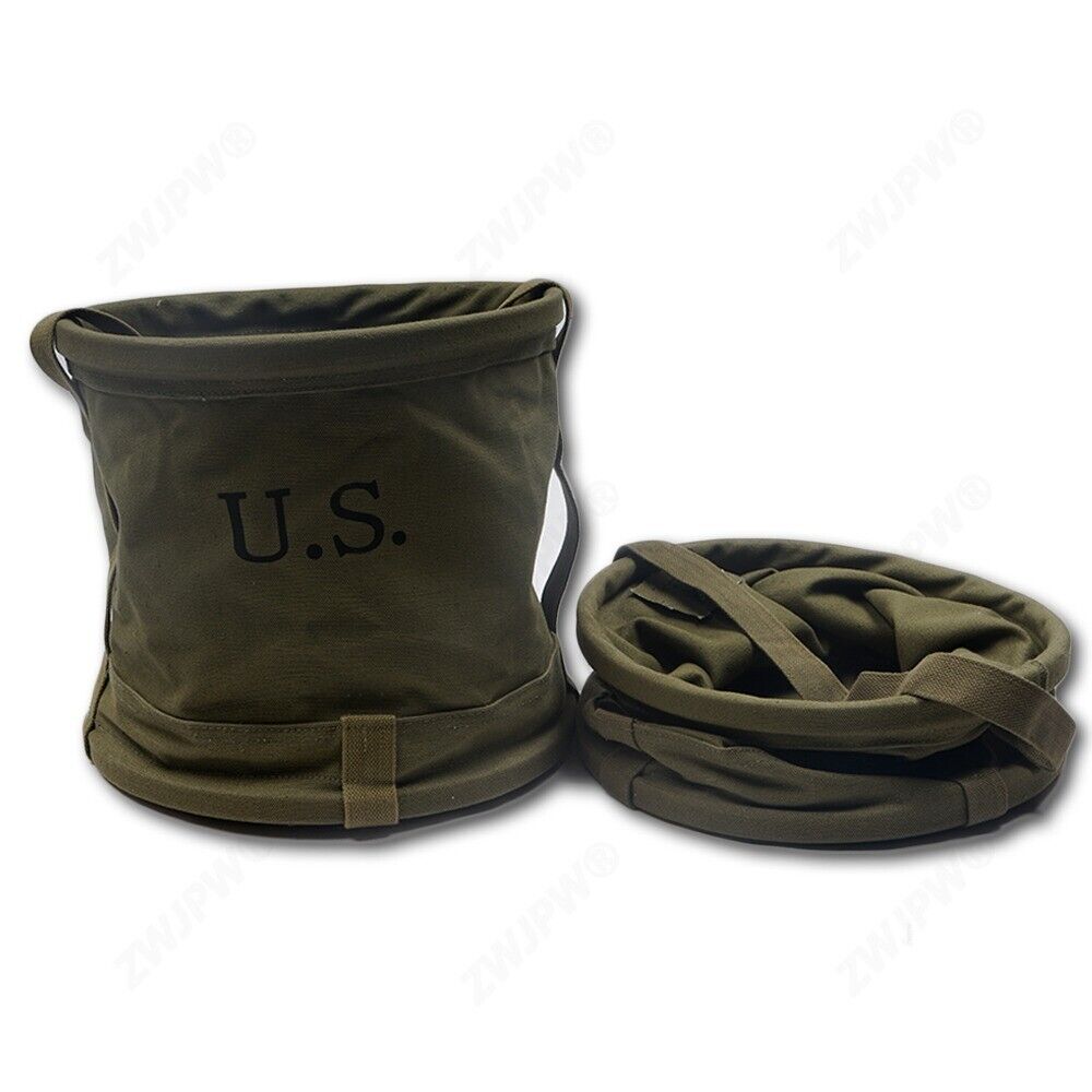US Army Green Canvas Bucket 18L Reproduced Props Outdoor Hunting Accessory 1pc