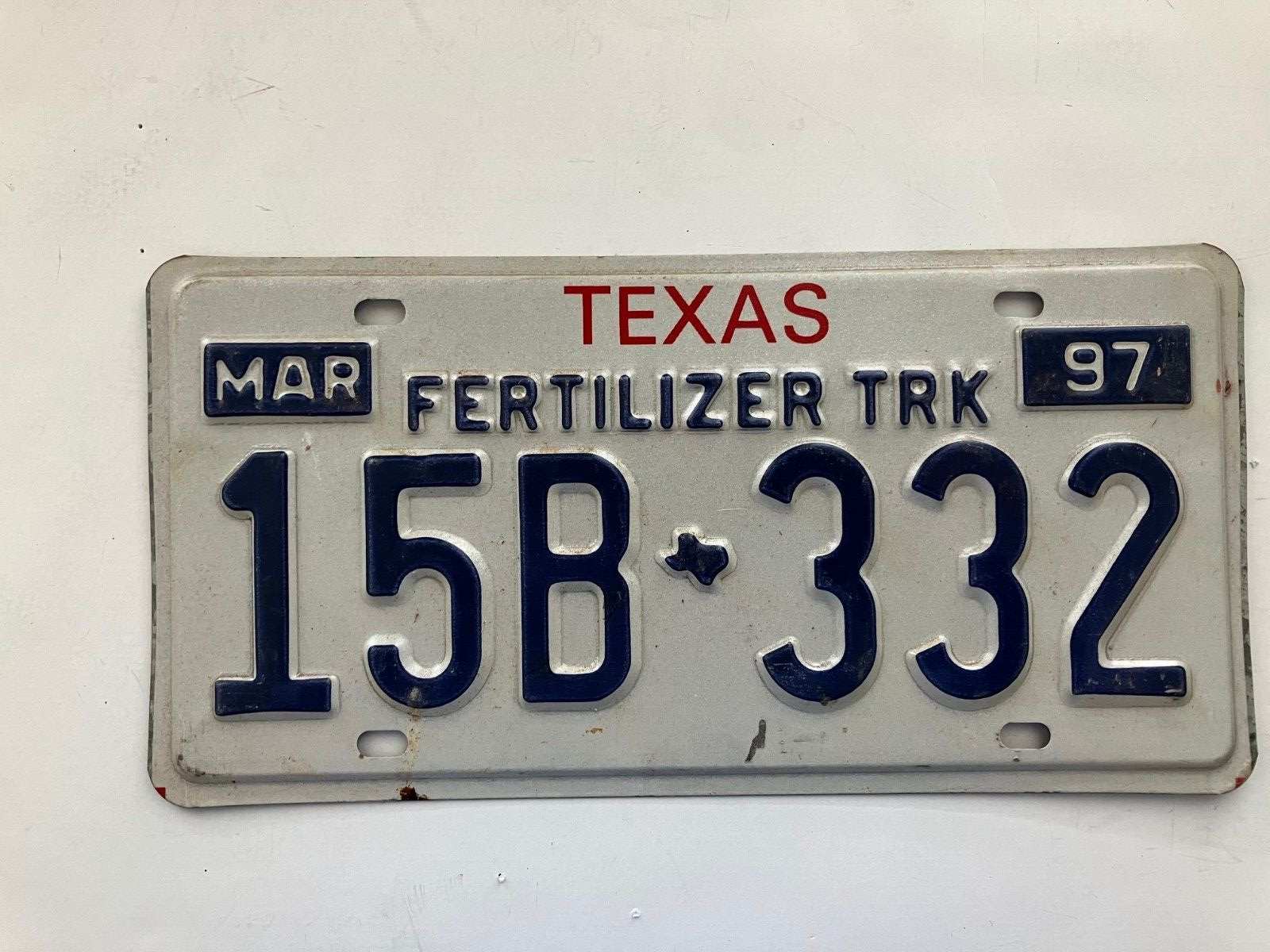  1997 Texas Fertilizer Truck License Plate 15B-332