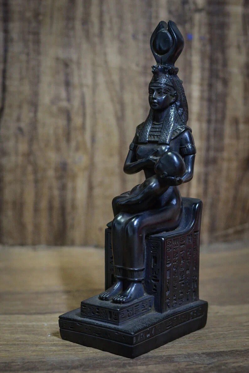 Statue of Egyptian Goddess Isis Breastfeeding Baby Horus black made in Egypt