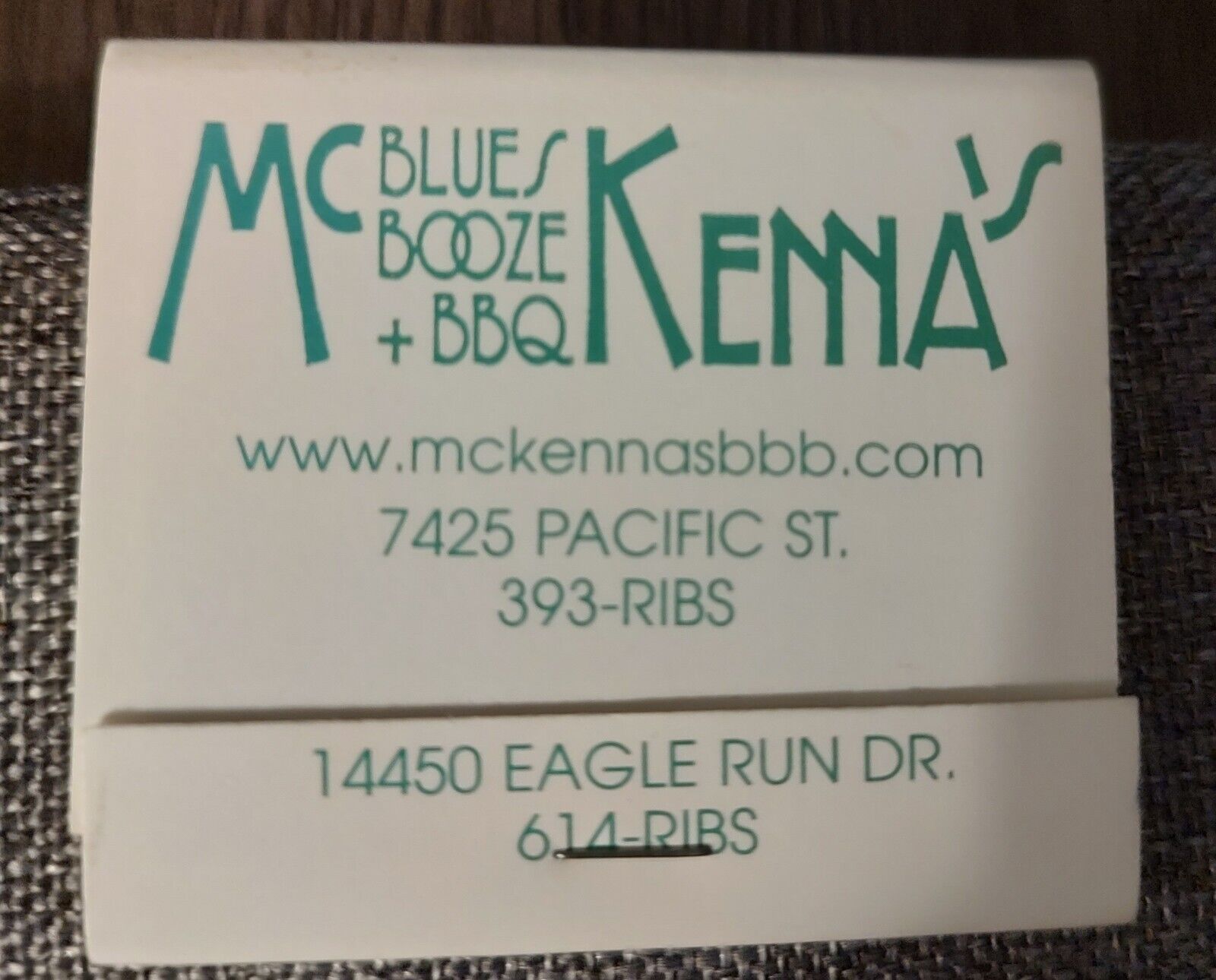 Collectable RARE Matchbook McKENNA\'S Blues Booze BBQ & Smoking Memorabilia MINT