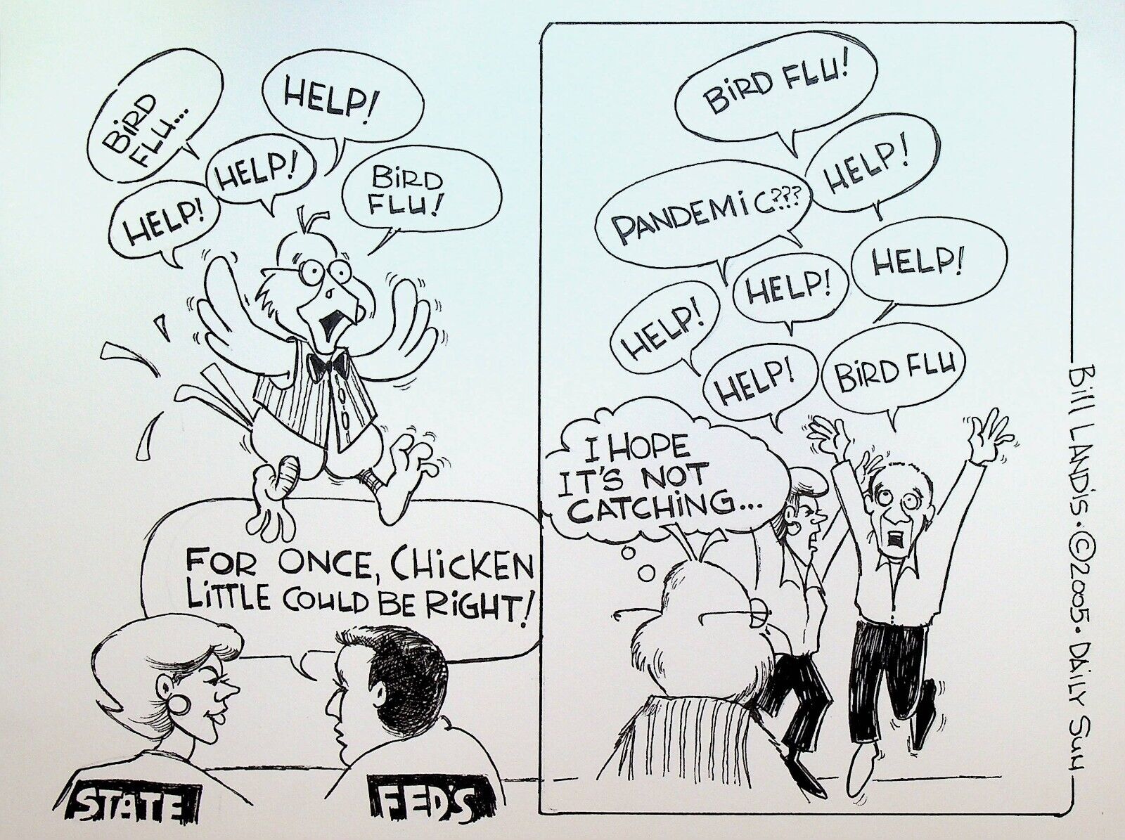 Bill Landis Original Cartoon Art The Villages Daily Sun 2005 Bird Flu