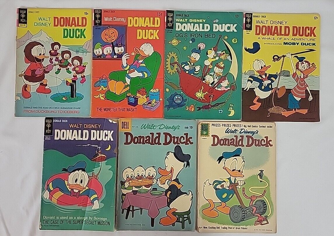 Vintage Lot Of 7 Walt Disney Donald Duck Comic Books 1960s 1970s Dell Gold Key