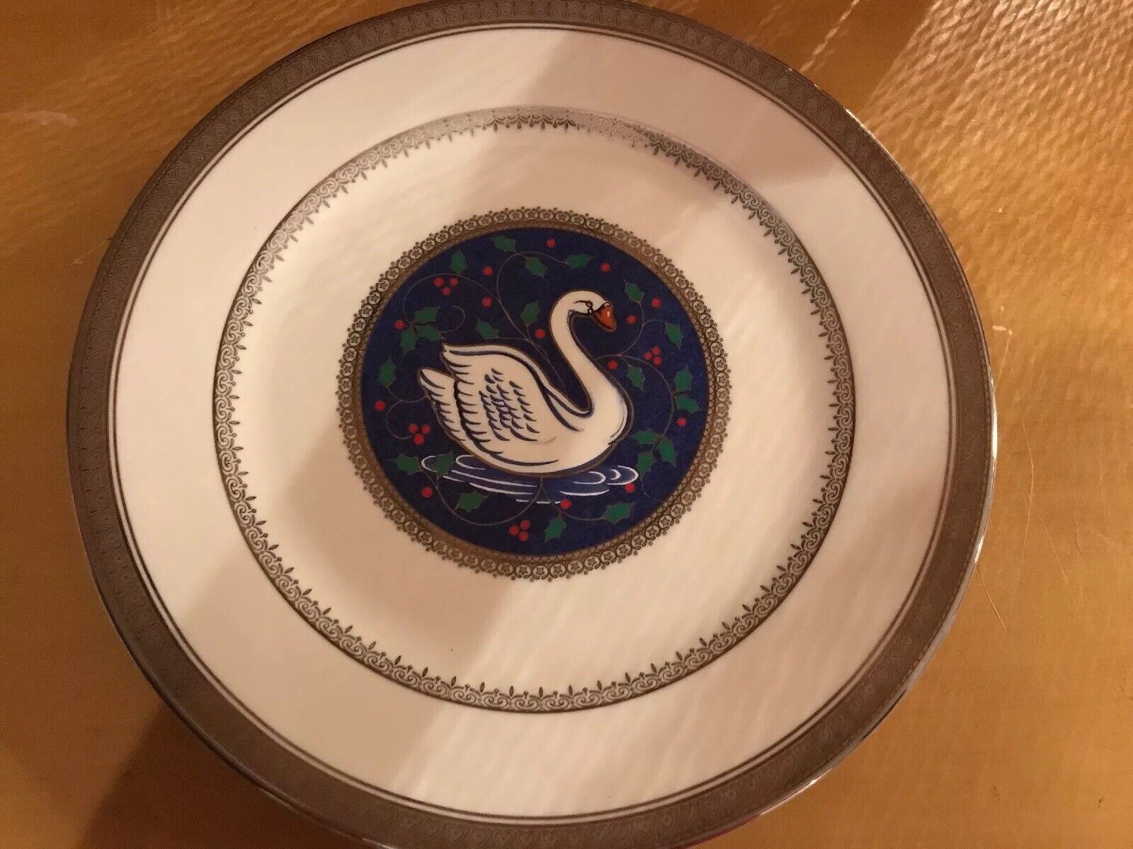 MIKASA 12 Days of Christmas Platinum  Luncheon Plate 7 Seven Swans a Swimming