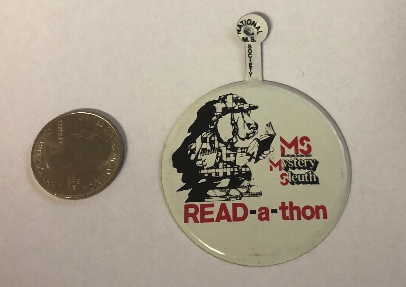 MS National Multiple Sclerosis Society Mystery Sleuth Read-A-Thon Tab Button Pin