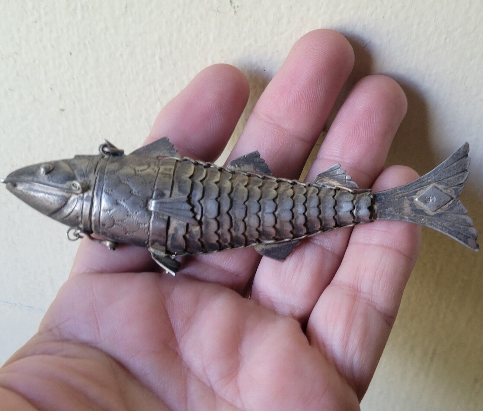 Antique Victorian Silver Metal Judaica Spice Fish 1800s Maker Initials RARE