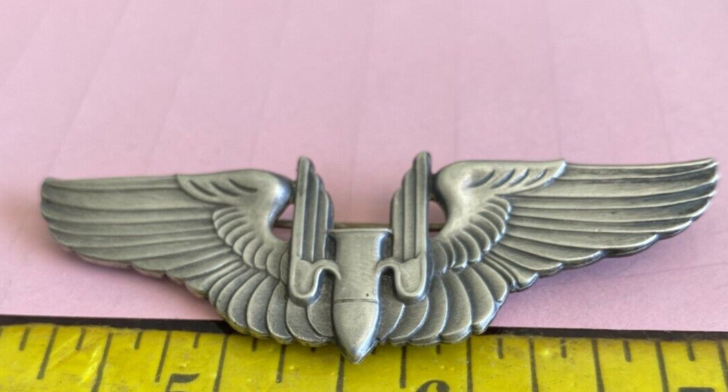 Antique WW2 Sterling Silver US Army Air Force Aerial Gunner Wings Badge 3\