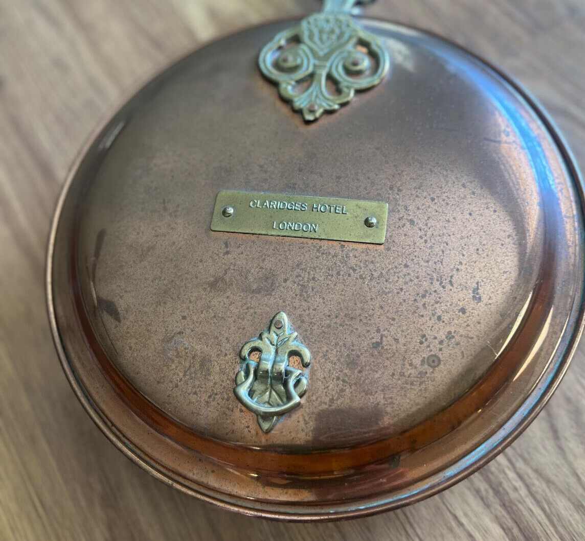 Antique copper bed warming pan Claridges Hotel London 