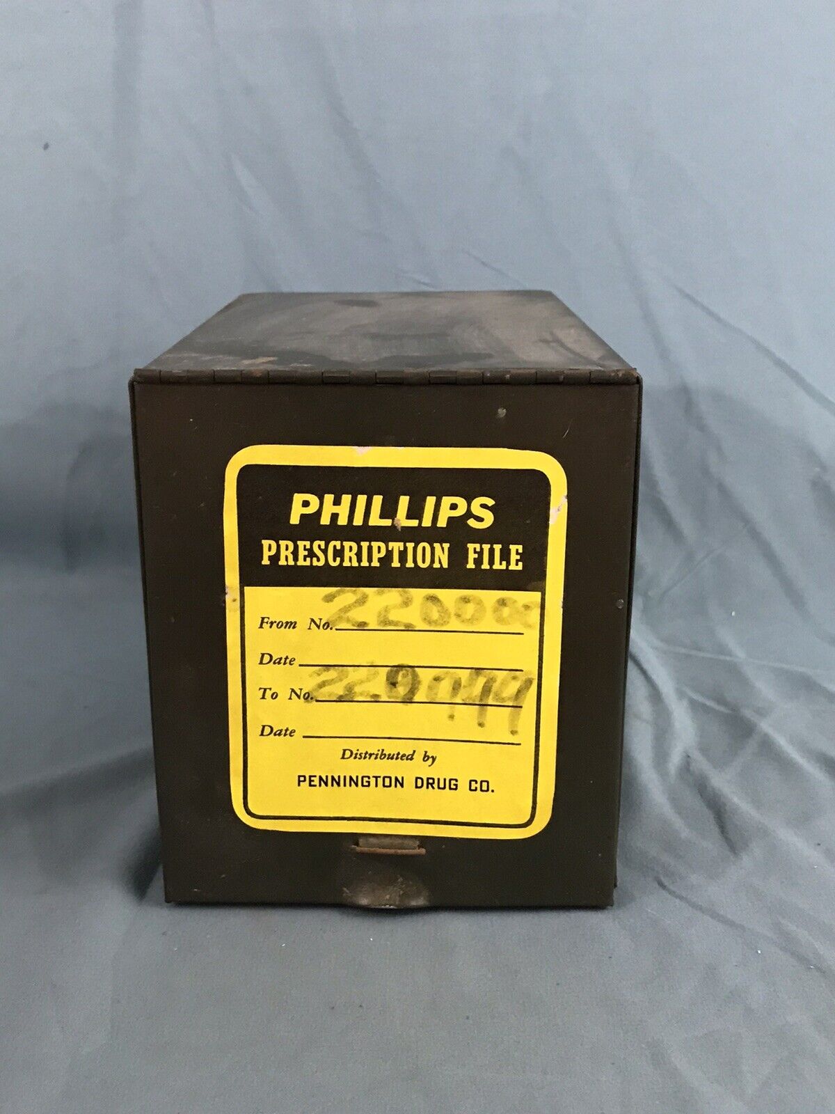 Vintage Phillips Metal File Pharmacy Prescription Box Industrial Rx