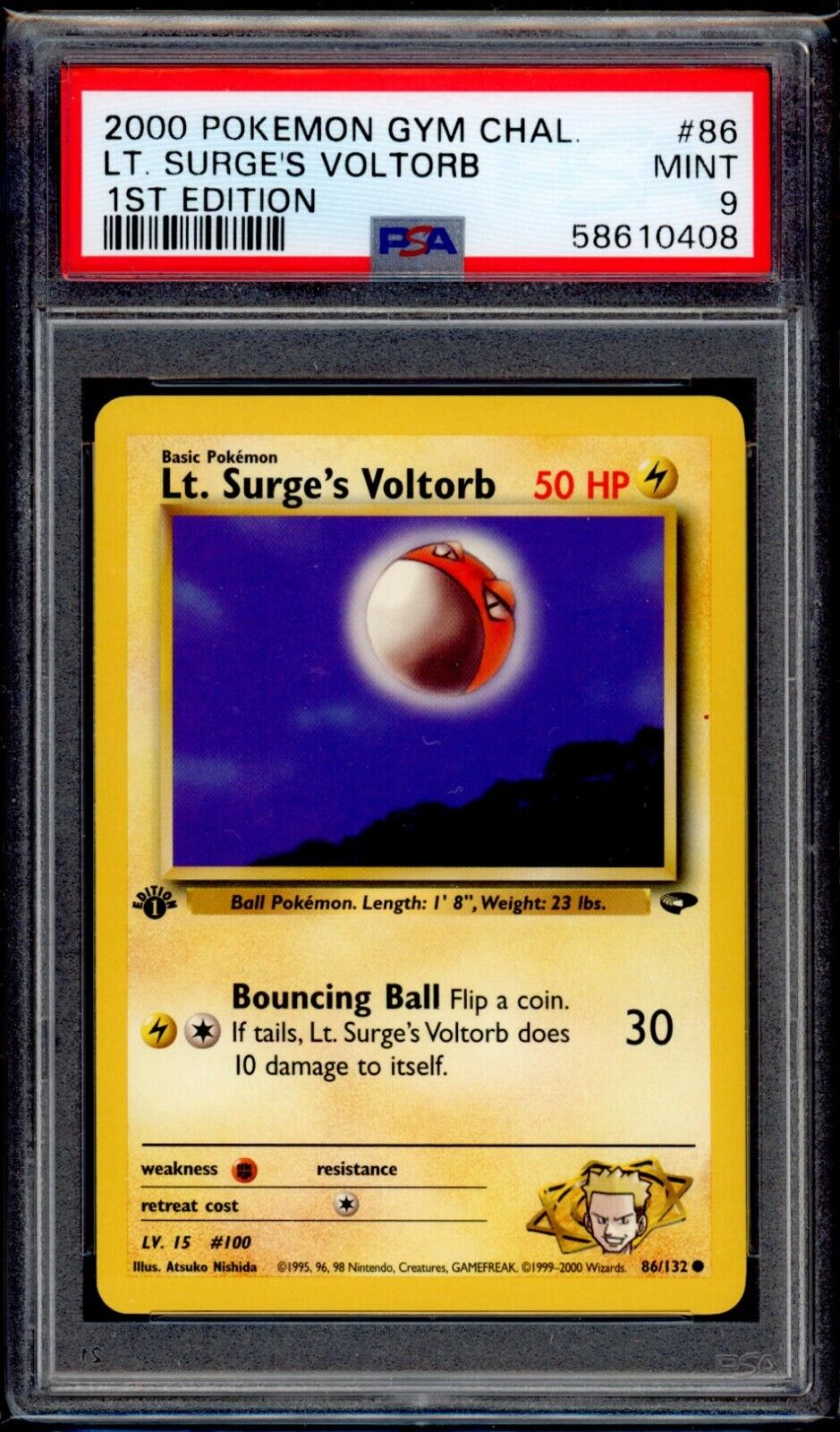 PSA 9 LT. Surge's Voltorb 1st edition 2000 Pokemon Card 86/132 Gym Challenge