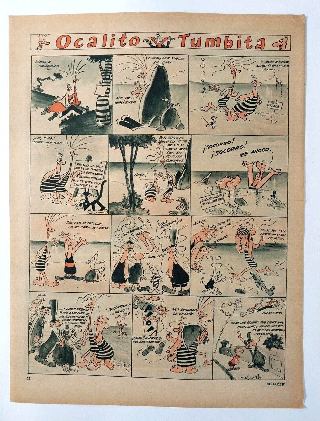 Vintage 1945 Argentina Comic Strip Ocalito y Tumbita Single Page in Spanish Rare