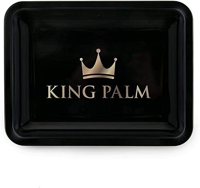 King Palm | Large Metal Rolling Tray | Black | 13.5 x 11 Inch