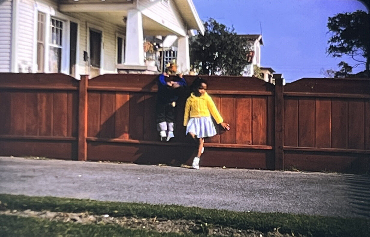Vintage Photo Slide 1960 Girl Posed By Fence