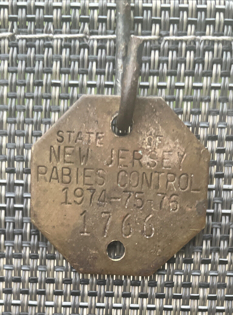 Dog Tag 1974 75 76 Rabies Control Vaccination State Of NEW JERSEY Vintage