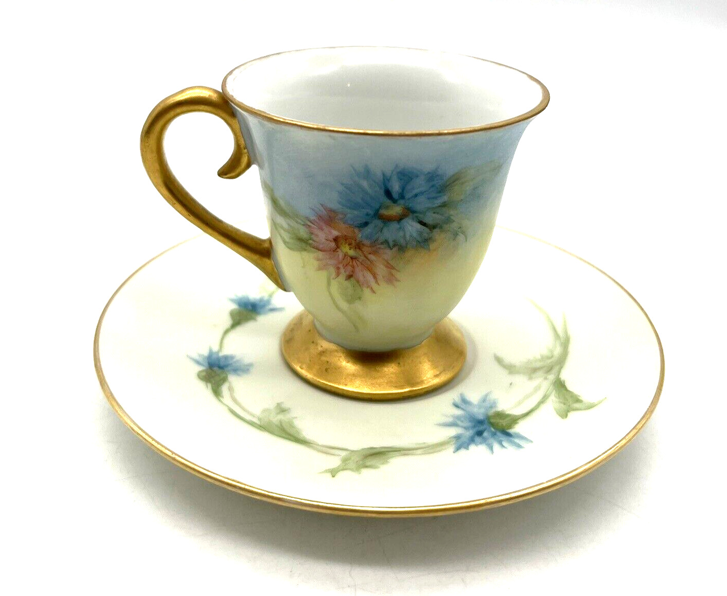 VTG Hal-Sey Fifth Porcelain Demitasse Cup & Saucer Blue/Pink Floral Gold Japan