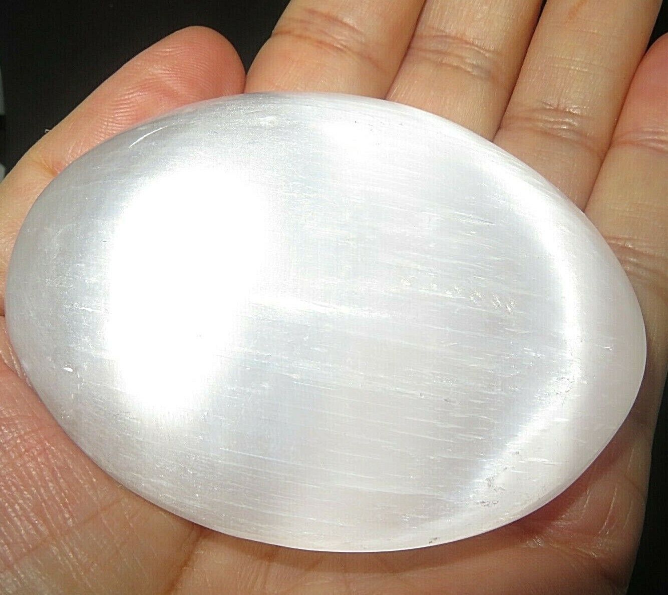 XL Natural Selenite Palm Stone Rock Crystal Healing Reiki Polished Worry Stone