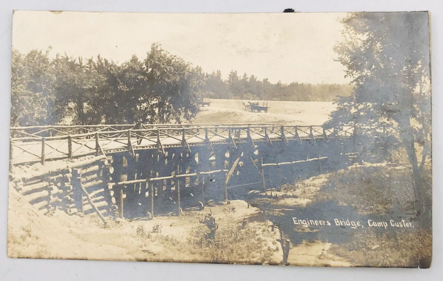 1911-1922 RPPC Engineers Bridge at Camp Custer, Augusta Michigan Photo Postcard