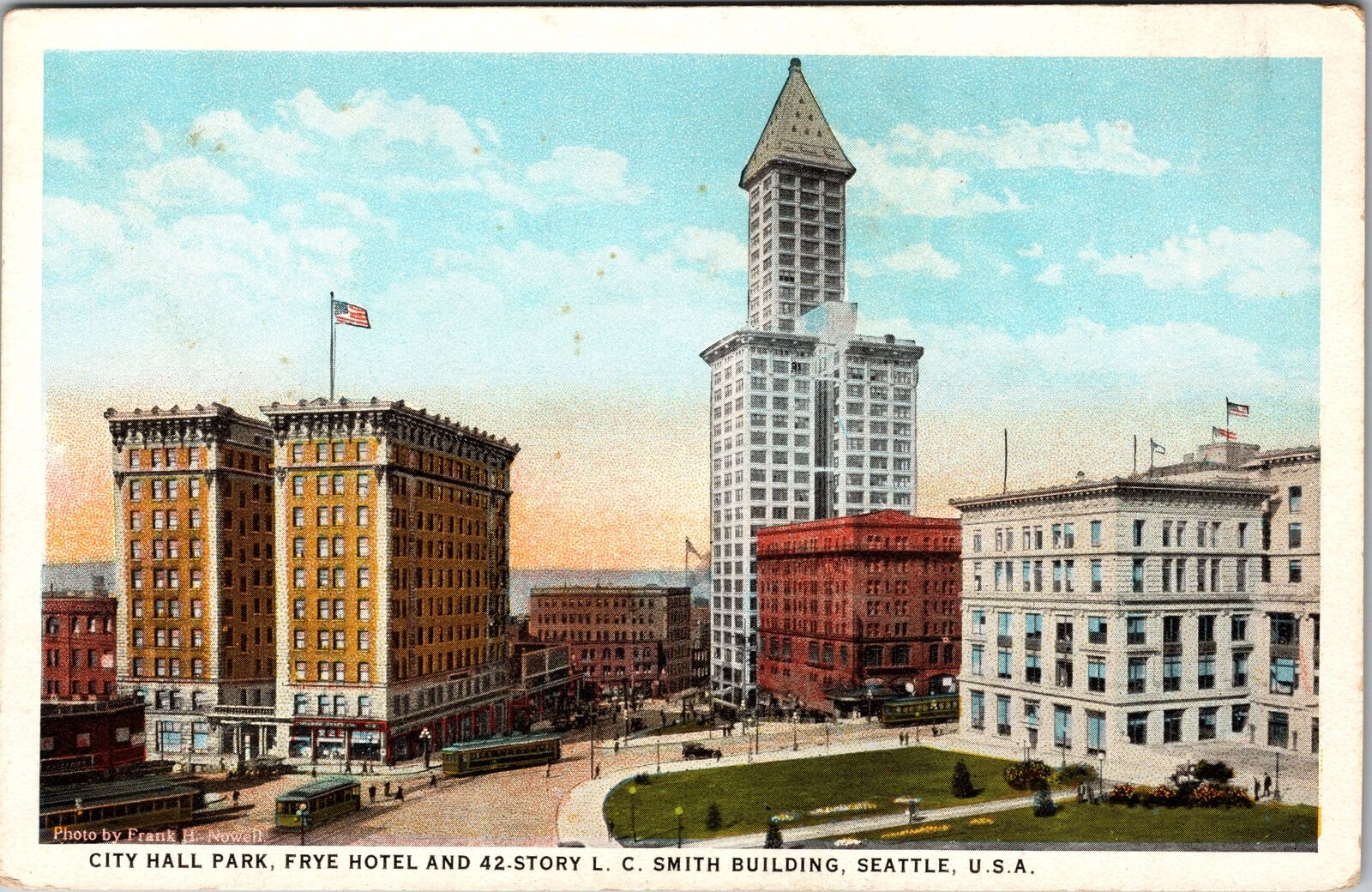 Seattle WA-Washington, City Hall Park, Frye Hotel, Vintage Postcard