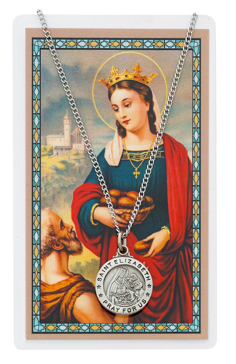 St. Elizabeth of Hungary Medal Necklace with Laminated Prayer Card 