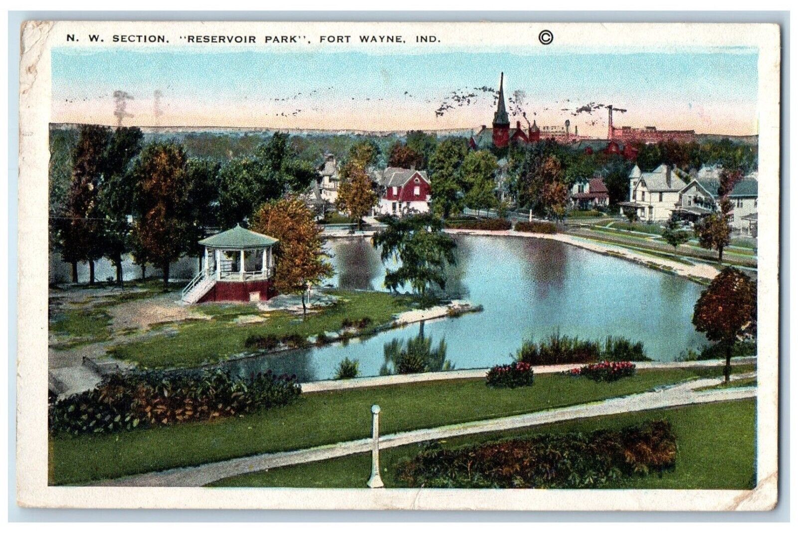Fort Wayne Indiana IN Postcard NW Section Reservoir Park View c1920's Vintage