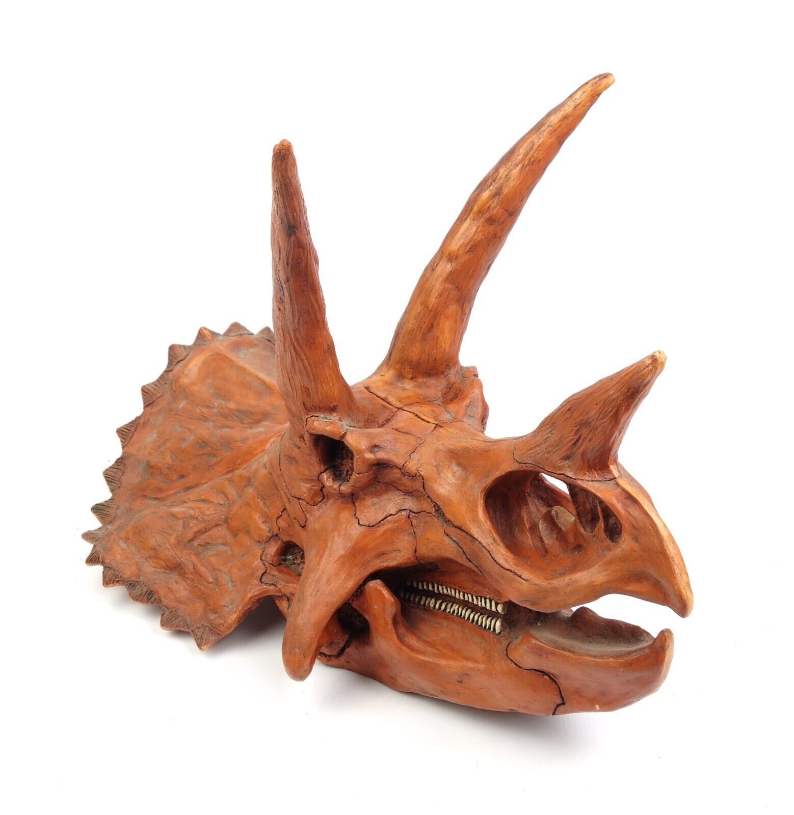 Triceratops Dinosaur Prehistoric Hand Painted Metal Skull Replica Larry Williams