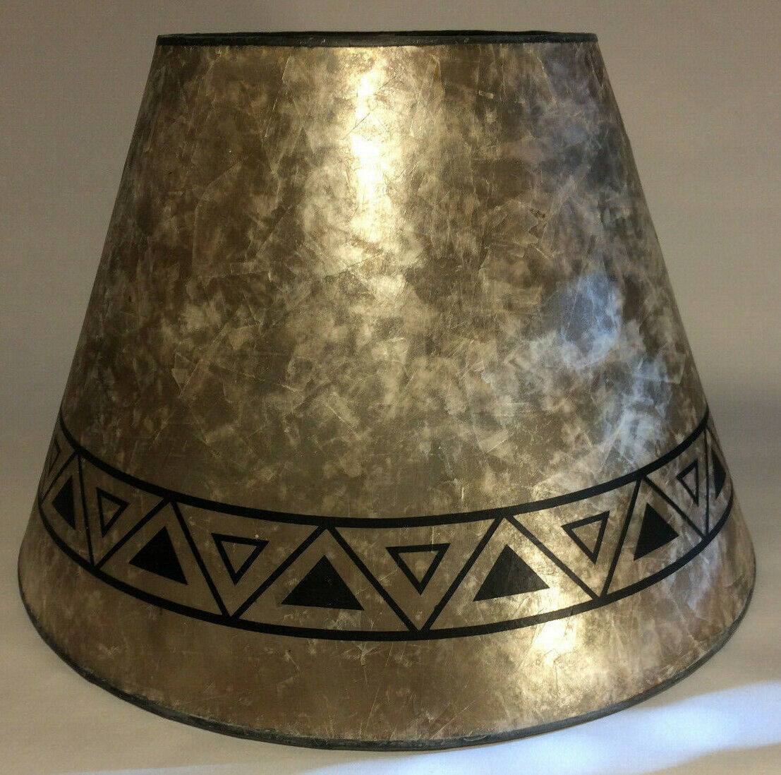 New Parchment Color Empire Shaped Mica Lamp Shade W/ Geometric Design Print 709N