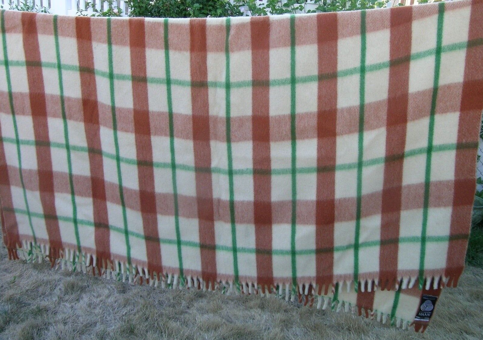 Vintage Thick Wool Mohair Blanket Throw Spread Fringes Plaid 80 x 86 European?
