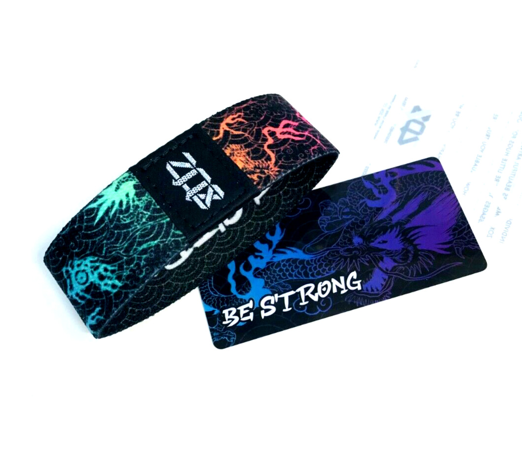 ZOX **BE STRONG** Small Silver Strap NIP Wristband w/Card COLORFUL DRAGON