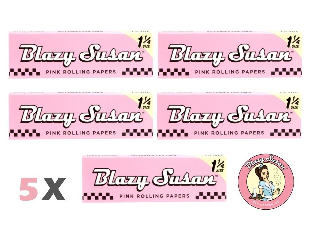 BLAZY Susan 1 1/4 Size Rolling Papers (5 Packs) - 50Leaves PER Pack, Pink